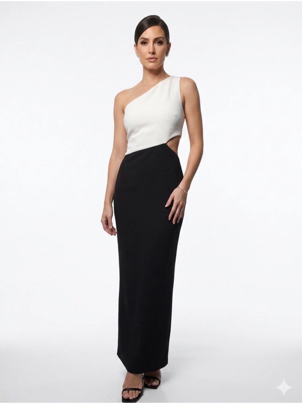 Calvin Klein Asymmetrical Cut Out Cocktail Dress Formal Black & White Formal 6